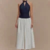 Ashwin Denim Katoen Midi Jurk – Indigo Blue Ashwin Denim Katoen Midi Jurk – Indigo Blue