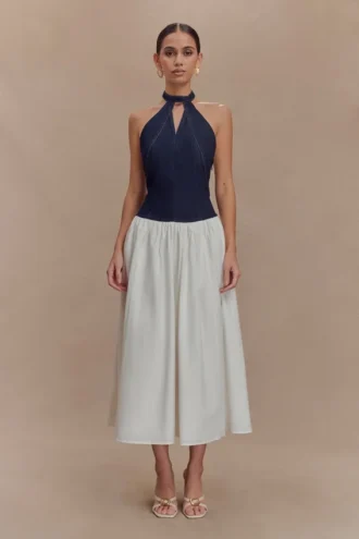 Ashwin Denim Katoen Midi Jurk – Indigo Blue