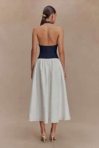 Ashwin Denim Katoen Midi Jurk – Indigo Blue