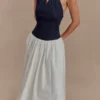 Ashwin Denim Katoen Midi Jurk – Indigo Blue Ashwin Denim Katoen Midi Jurk – Indigo Blue