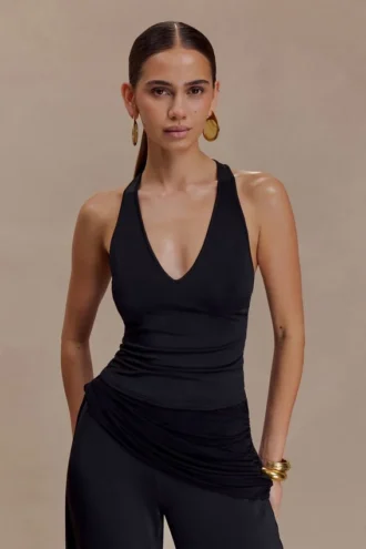 Aspyn slinky en mesh top – Zwart