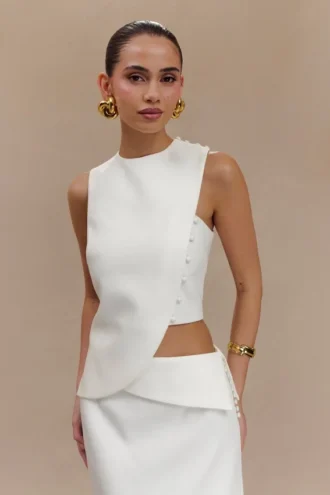 Astrid asymmetrische mouwloze top – Wit