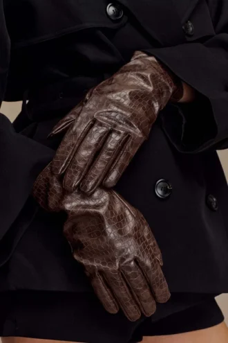 Atlas handschoenen van imitatiekrokodillenleer – Chocoladebruin Atlas handschoenen van imitatiekrokodillenleer – Chocoladebruin