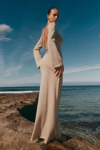 Atticus gebreide maxi-jurk met pailletten – goud