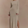 Atticus gebreide maxi-jurk met pailletten – goud