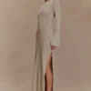 Atticus gebreide maxi-jurk met pailletten – goud
