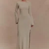 Atticus gebreide maxi-jurk met pailletten – goud