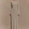 Atticus gebreide maxi-jurk met pailletten – goud