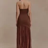 Aubree maxi-jurk van crêpe en mesh – Chocolade/Mokka Aubree maxi-jurk van crêpe en mesh – Chocolade/Mokka