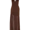 Aubree maxi-jurk van crêpe en mesh – Chocolade/Mokka Aubree maxi-jurk van crêpe en mesh – Chocolade/Mokka