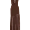 Aubree maxi-jurk van crêpe en mesh – Chocolade/Mokka Aubree maxi-jurk van crêpe en mesh – Chocolade/Mokka