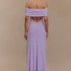 Audrey off-shoulder maxi-jurk van mesh – lila Audrey off-shoulder maxi-jurk van mesh – lila
