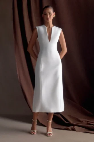 Audrine Suiting mouwloze midi-jurk – ivoor