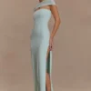 Aurora slinky maxi-jurk met split en mesh – Lagoon Aurora slinky maxi-jurk met split en mesh – Lagoon
