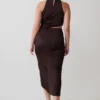 Aveline gedrapeerde halter midi-jurk – donkere chocoladebruin Aveline gedrapeerde halter midi-jurk – donkere chocoladebruin