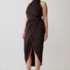 Aveline gedrapeerde halter midi-jurk – donkere chocoladebruin Aveline gedrapeerde halter midi-jurk – donkere chocoladebruin