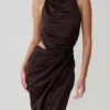 Aveline gedrapeerde halter midi-jurk – donkere chocoladebruin Aveline gedrapeerde halter midi-jurk – donkere chocoladebruin