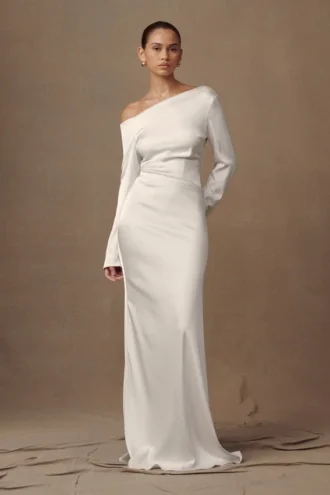 Avery maxi-jurk met lange mouwen – ivoor