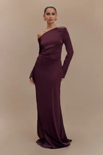 Avery maxi-jurk met lange mouwen – Pruim