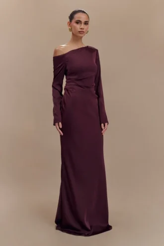 Avery maxi-jurk met lange mouwen – Pruim