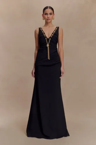Axton maxi-jurk met lage halslijn – Zwart