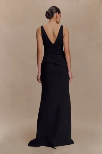 Axton maxi-jurk met lage halslijn – Zwart