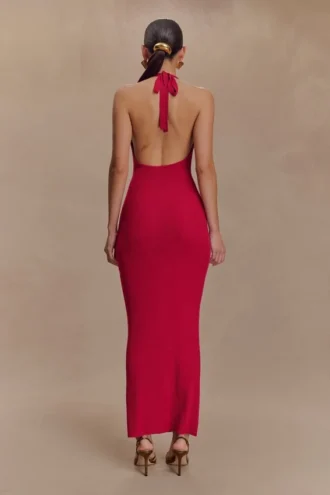 Ayella gebreide maxi-jurk met cowl-hals – Framboos
