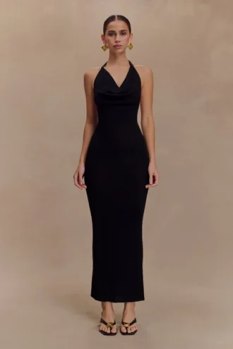 Ayella maxi-jurk met cowl-hals – Zwart