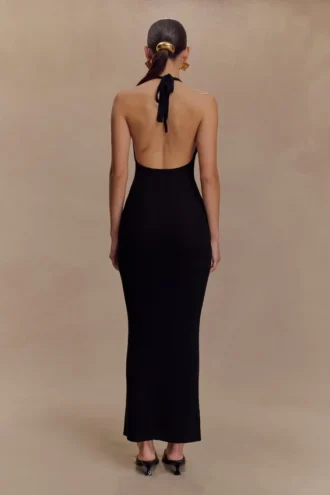 Ayella maxi-jurk met cowl-hals – Zwart