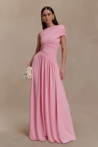 Ayeshya slinky asymmetrische maxi-jurk – Candy Pink