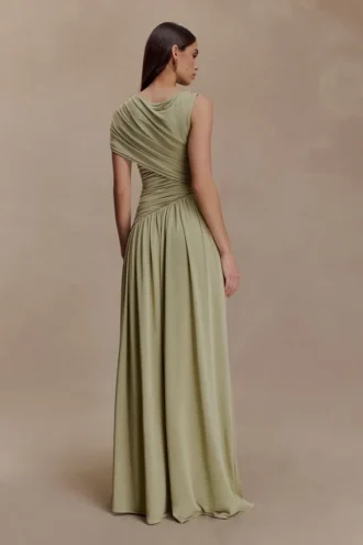 Ayeshya slinky asymmetrische maxi-jurk – salie