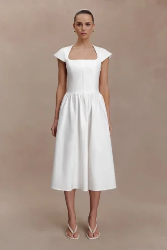 Ayla katoenen fit-and-flare midi-jurk – Wit
