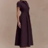 Aysha linnen midi-jurk met knopen – Chocoladebruin Aysha linnen midi-jurk met knopen – Chocoladebruin