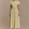 Aysha linnen midi-jurk met knopen – Citroengeel Aysha linnen midi-jurk met knopen – Citroengeel