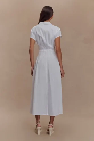 Aysha linnen midi-jurk met knopen – Wit