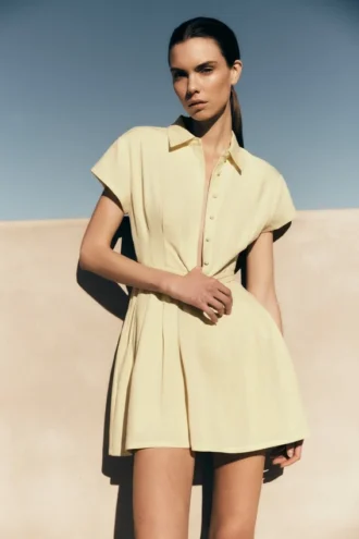 Aysha linnen mini-jurk met knopen – Lemon