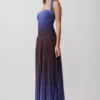 Azizi geplooide halter midi-jurk – chocoladebruin en blauw ombre-print