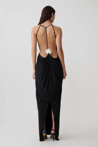 Bahari halter maxi-jurk met lage rug – Zwart