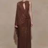 Bakari Diamante Cape Maxi-jurk – Chocolade Bakari Diamante Cape Maxi-jurk – Chocolade
