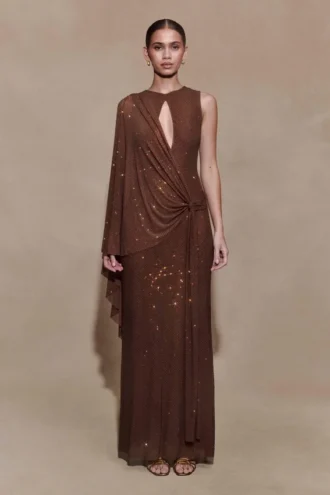 Bakari Diamante Cape Maxi-jurk – Chocolade