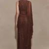 Bakari Diamante Cape Maxi-jurk – Chocolade Bakari Diamante Cape Maxi-jurk – Chocolade