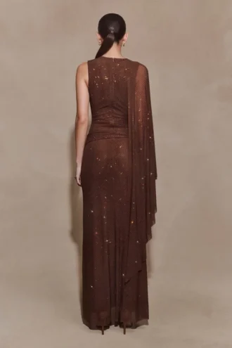 Bakari Diamante Cape Maxi-jurk – Chocolade