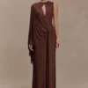 Bakari Diamante Cape Maxi-jurk – Chocolade Bakari Diamante Cape Maxi-jurk – Chocolade