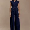 Charley gestructureerde Denim-top met strik – Indigoblauw Charley gestructureerde Denim-top met strik – Indigoblauw