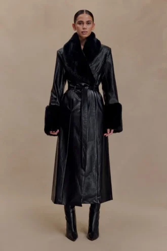 Bec Trenchcoat van imitatieleer met imitatiebont – Zwart
