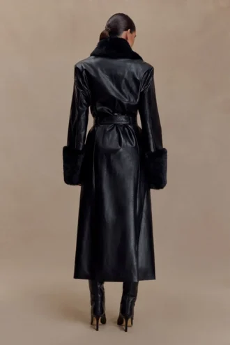 Bec Trenchcoat van imitatieleer met imitatiebont – Zwart