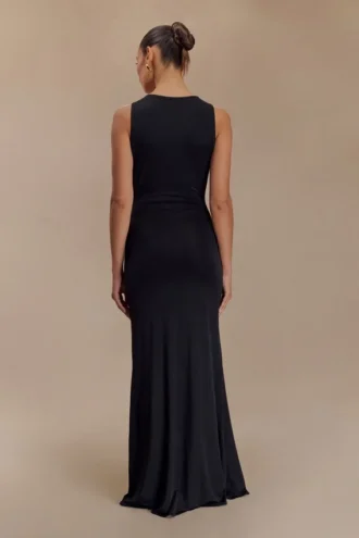 Beck Plunge maxi-jurk met bloemenversiering – Zwart