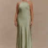 Bella satijnen halter maxi-jurk – salie Bella satijnen halter maxi-jurk – salie