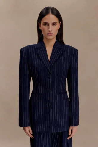 Bellamy getailleerde blazer – marineblauw met krijtstreep