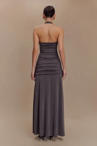 Bentley maxi-jurk met halternek van geperfecte jersey – antraciet